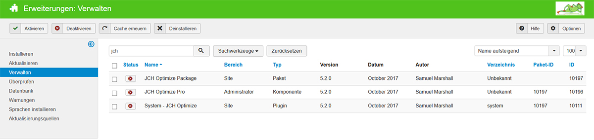 JCH-Plugin deaktiviert